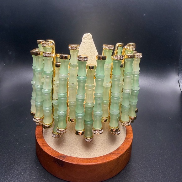 Catwalk Jon - Gold and jade with rhinestones Bamboo Bracelet - Picture 1 of 4